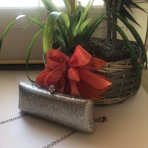 Silver glitter evening handbag